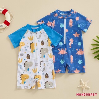 Mg-toddler Bé Trai Rash Guard Đồ Bơi Hoạt Hình Sinh Vật Biển In Hình Tay Ngắn Đồ Bơi Dây Kéo Phía Trước Bộ Đồ Tắm