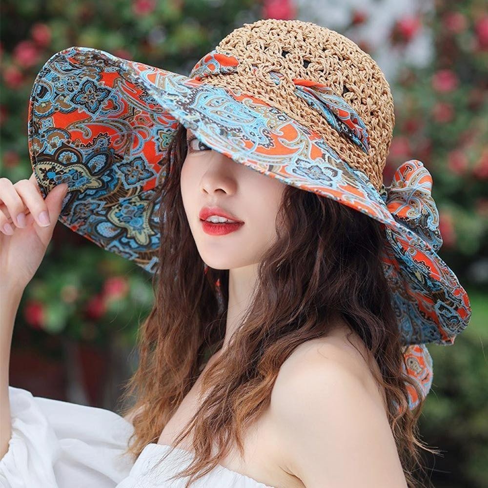 Mũ HOBBYIN Panama vành rộng gấp gọn, chống nắng UV, thời trang mùa hè dành cho nữ