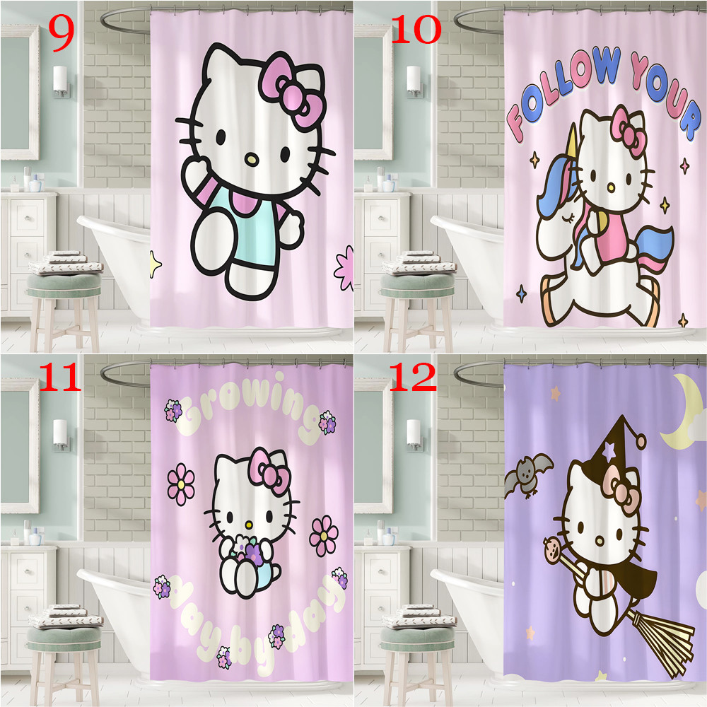 Sanrio Hoạt Hình Hello Kitty Polyester Chống Thấm Nước Màn Tắm Chống Nước Phòng Tắm Trang Trí Màn Tắm Vải Trang Trí Phòng Tắm Bộ 12 Móc