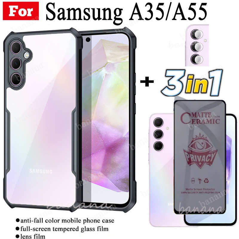 Ốp Điện Thoại Chống Sốc 3 Trong 1 Samsung A35 5G Cho Samsung A55 5G A15 A05 A05S Chống Gián Điệp Mềm Gốm Mờ Riêng Tư Kính Cường Lực
