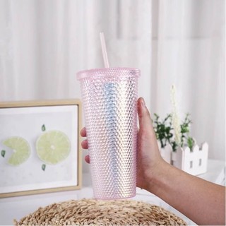 Ly Uống Nước Starbucks 710ml Vân Kim Cương Nhiều Màu, Ly Gai Siêu Đẹp Siêu Cá Tính, 2 Lớp Cách Nhiệt