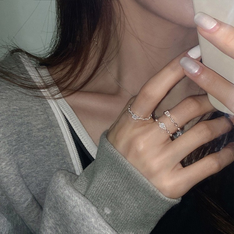 Nhẫn họa tiết thiếc vuông nhỏ sáng bóng - Nhẫn nhẹ nhàng sang trọng, có thể điều chỉnh, thanh lịch, cao cấp, mịn màng - Dành cho nữ và nam giới - Phụ kiện trang sức cá tính thời trang