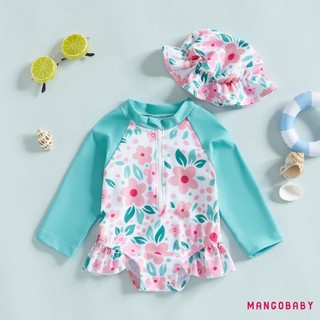 Mg-toddler Bé Gái Rash Guard Áo Liền Quần Dài Tay In Hoa Cho Bé Ruffle Bộ Đồ Tắm