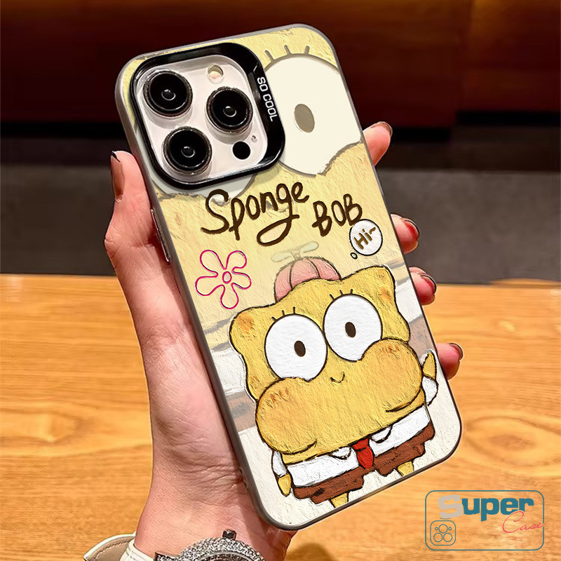 Cặp đôi hoạt hình dễ thương SpongeBob Patrick Star Case Tương thích cho IPhone 15 11 7plus 16 13 14 12 Pro Max X XS Max 8Plus XR 16 15 14 8 7 Plus SE Vỏ mềm ống kính kim loại mạ sang trọng