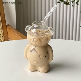 Airpeccutin Hoạt Hình Gấu Hình Cốc Cà Phê Dễ Thương Gấu Cốc Thủy Tinh Có Ống Hút Trong Suốt Sáng Tạo Thủy Tinh Nước ép Cốc Trà Sữa EN