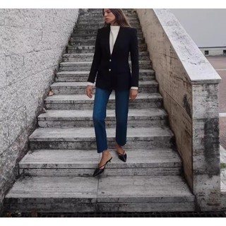 Zara Spring Sản phẩm mới Túi ve áo nữ bằng kim loại Ngực Slim-fit Blazer 8635555