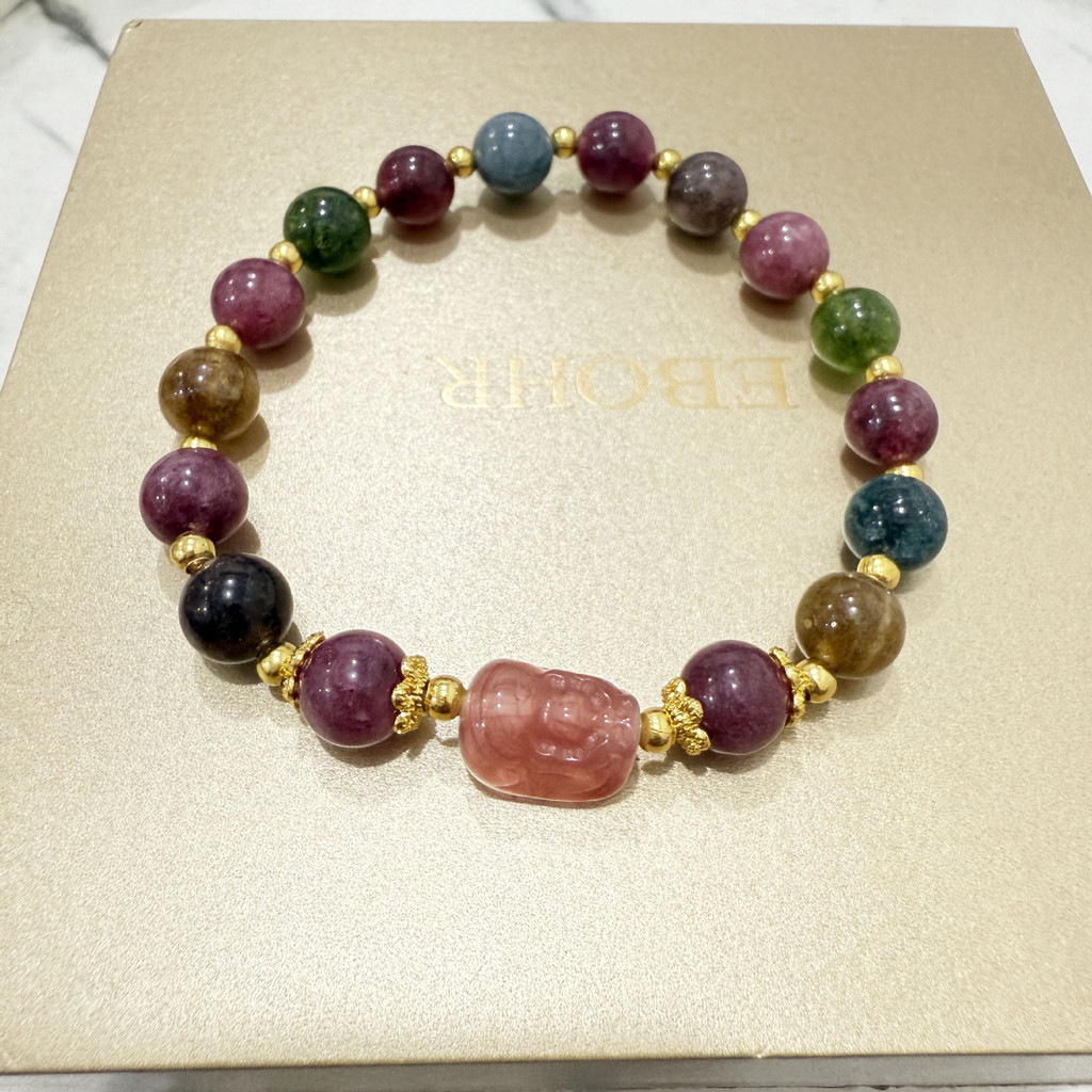 Nhiều Màu Sắc Tourmaline Pixiu Vòng Tay Cho NữLight Sang Trọng Niche Giả Dâu Thạch Anh Pixiu Giàu Có Đá Vòng Tay Nữ