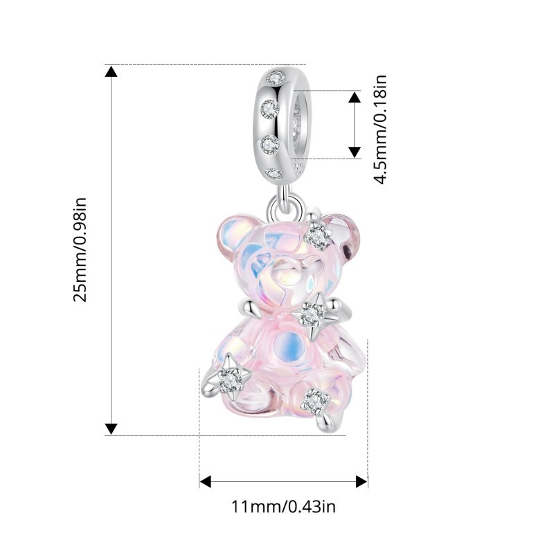 Mặt trang trí BAMOER bằng bạc sterling 925 hình chú gấu làm phụ kiện vòng tay/dây chuyền