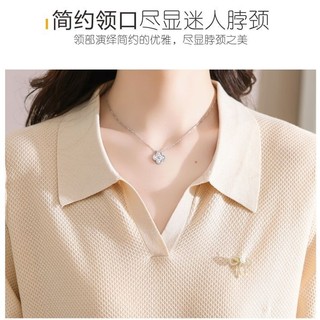 Tay Ngắn Cổ Áo polo Nữ Áo Thun Nữ Tay Ngắn Mùa Hè 2024 Phong Cách Mới Top Ve Áo Ice Silk Áo Len Mỏng Phong Cách