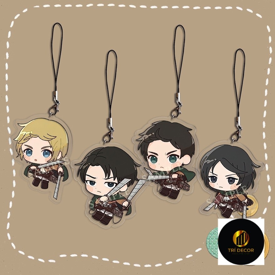 Móc dây treo điện thoại ATTACK ON TITAN ver MÁ HỒNG in hình Đại chiến Titan anime mica acrylic móc khóa dễ thương