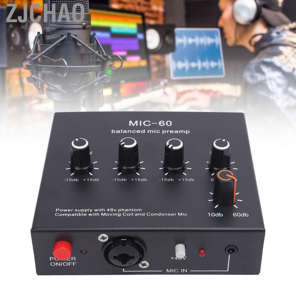 Zjchao Micrô Preamp tăng cường chất lượng âm thanh 48V Power XLR Đầu ra động và tăng cường Mic Boos