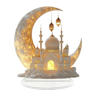 Đồ trang trí tháng Ramadan PWSSEND, Quà tặng bàn tiệc tại nhà Lễ hội Ramadan 2D Lâu đài mặt trăng Acrylic, Chất lượng cao 2025 Eid Al-fitr Mubarak Ramadan Quà tặng trẻ em
