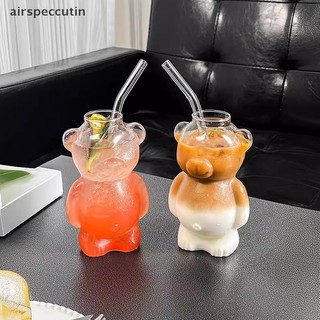 Airpeccutin Hoạt Hình Gấu Hình Cốc Cà Phê Dễ Thương Gấu Cốc Thủy Tinh Có Ống Hút Trong Suốt Sáng Tạo Thủy Tinh Nước ép Cốc Trà Sữa EN
