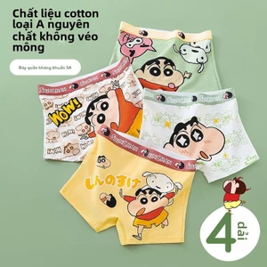 Quần Lót Cotton Bé Trai Set 4 Cái - Dáng Boxer Co Giãn In Hình Crayon Shinchan Siêu Dễ Thương