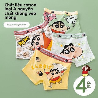 Quần Lót Cotton Bé Trai Set 4 Cái - Dáng Boxer Co Giãn In Hình Crayon Shinchan Siêu Dễ Thương