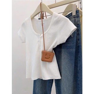 Áo Thun Croptop kiểu Nữ ôm body tôn dáng màu Trắng kem
