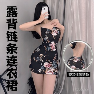 Đầm ngủ sexy dây đeo đồ lót đồng phục bạc sáng bóng đồ ngủ nữ câu lạc bộ đêm