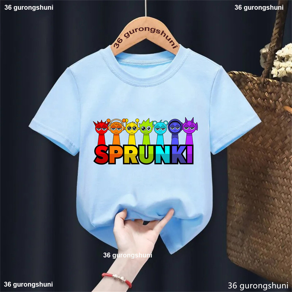 2025 New Cầu Vồng Sprunki Trò Chơi Âm Nhạc Đồ Họa In T-Shirt Kawaii Trẻ em' Mùa Hè Hàng Đầu