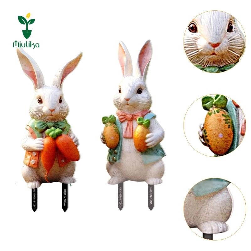 Miulika 2x 2D Thỏ Phục Sinh Trang Trí Sân Vườn Cọc Lễ Phục Sinh Trang Trí Chậu Trồng Cây Dễ Thương Trang Trí Cho Bên Ngoài Trong Nhà Phong Cảnh Ngoài Trời