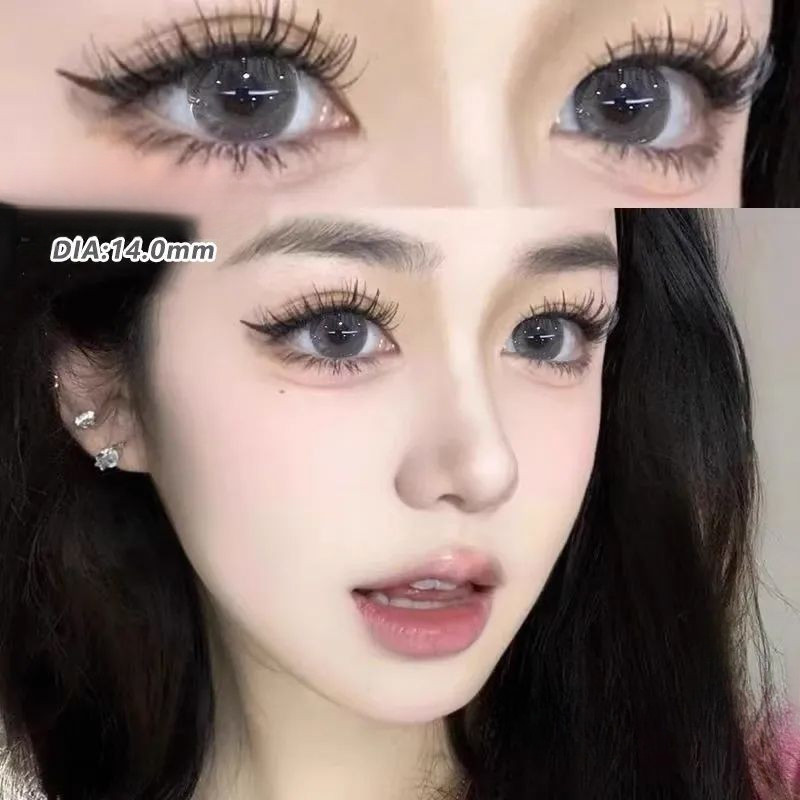 Set 2 Kính Áp Tròng Màu Đen contact lenses 0 ~ -8.00 black len 14.2mm lens cận lens nâu bean black 49