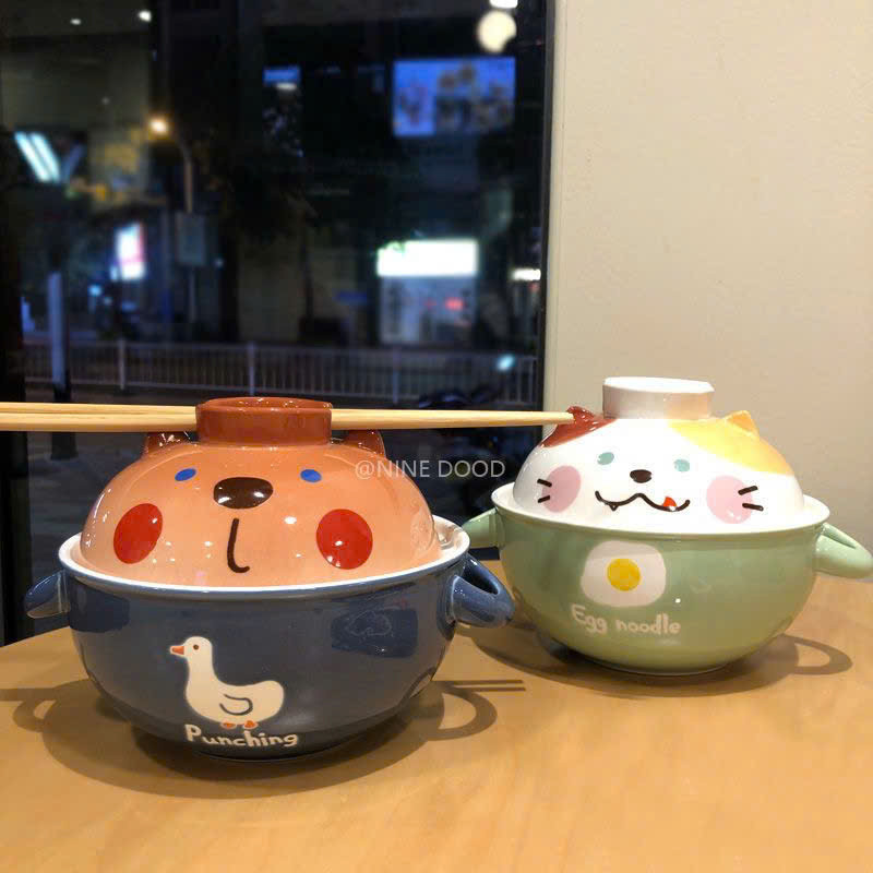 Tô Sứ Úp Mỳ Hình Con Vật Cute - Bát Ăn Mỳ Tôm 700ml 2 Công Dụng Gốm Sứ Cao Cấp