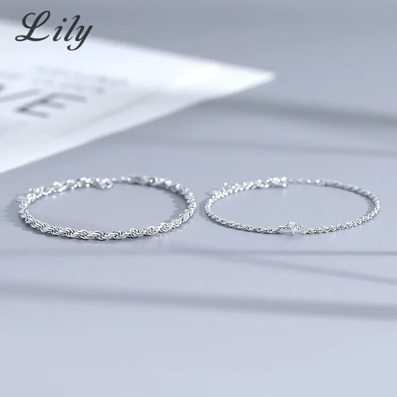 S925 Bạc Yixinyiyi Cặp Đôi Vòng Tay Nam Nữ Trái Tim Tình Yêu Kim Cương Đơn Giản Trơn Dây Xích Vòng Tay Kỷ Niệm Quà Tặng