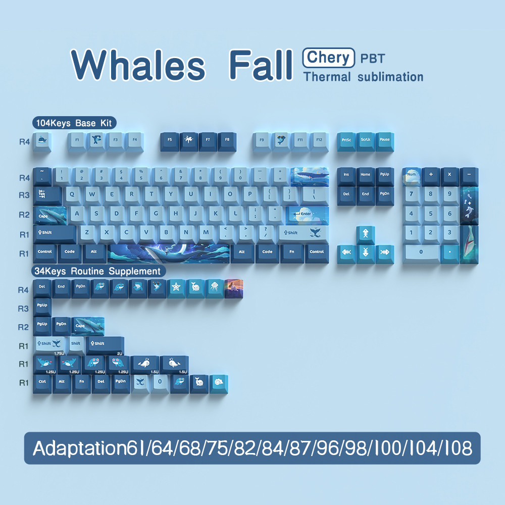 Blue Sea Whale Keycap Set Bộ Keycap Cá Voi Biển Xanh 158Keys Cherry