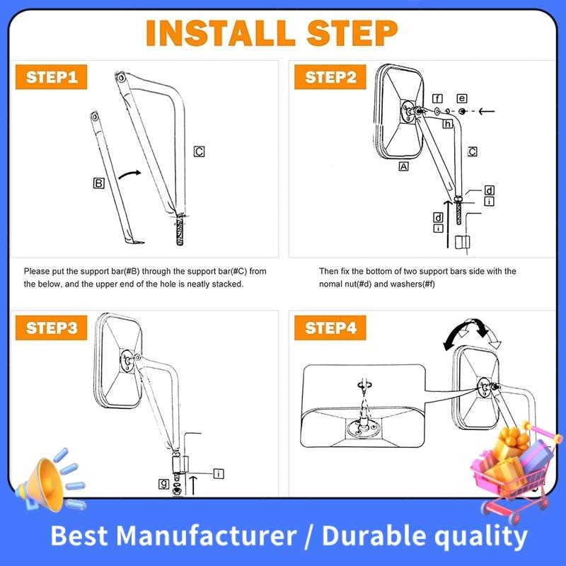 Cửa Tắt Gương Cho Xe Jeep Wrangler CJ YJ TJ JK JL & Không Giới Hạn, Rộng Hơn Gương Chiếu Hậu Cửa Vuông Bên Bản Lề Gương