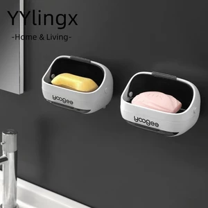 YYlingx Hộp đựng xà phòng thoát nước, có nắp Hộp xà phòng tự dính, Khay đựng xà phòng bằng nhựa treo tường chất lượng Phòng tắm