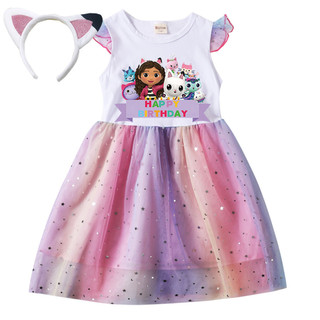 Váy bé gái mùa hè Gabby 's Dollhouse Mũ nón miễn phí 9037