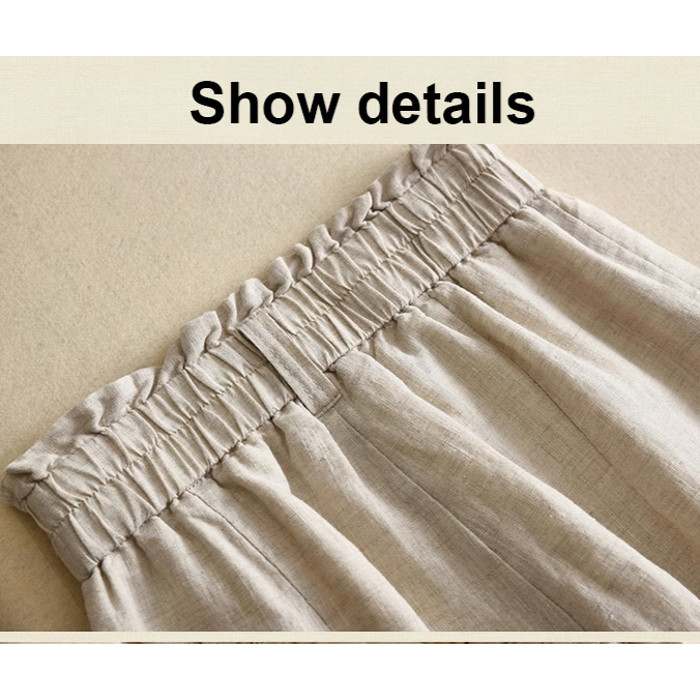 Quần vải lanh Cotton màu xám dành cho nữ Quần ống rộng eo cao