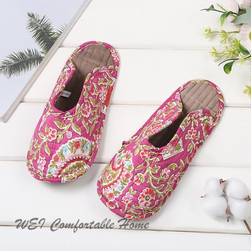 Dép Cotton hoa Hàn Quốc Nhật Bản Baotou Dép đế mềm chống trượt Dép nhà Coup