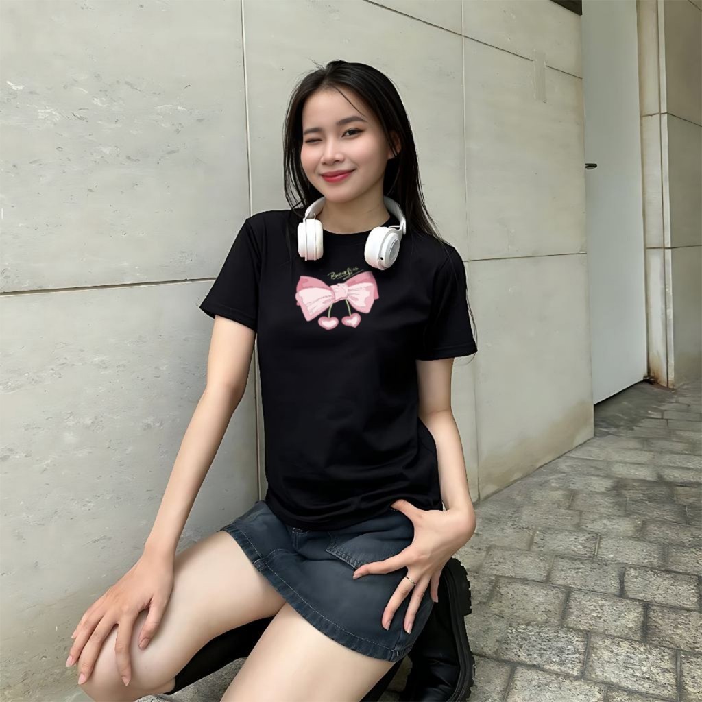 [Mã FADEP2903 giảm đến 30k đơn từ 99k] Áo Baby Tee Nữ  In Hình Nơ Dễ Thương A51012