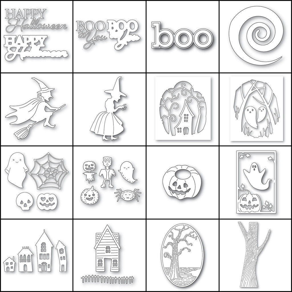 16 Loại Halloween Series Kim Loại Thép Carbon Khắc Khuôn DIY Thêu Sò Giấy Thủ Công Cắt Dập Nổi Bản Mẫu