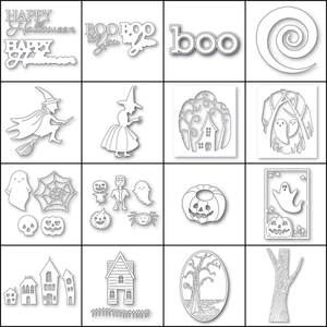 16 Loại Halloween Series Kim Loại Thép Carbon Khắc Khuôn DIY Thêu Sò Giấy Thủ Công Cắt Dập Nổi Bản Mẫu
