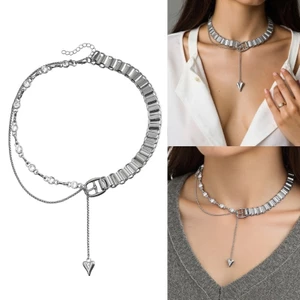 Treeling Thời Trang Màu Bạc Vòng Cổ Hình Trái Tim Mặt Dây Chuyền Và Lớp Dây Xích Choker Hợp Thời Trang Cổ Phụ Kiện Cho Wom