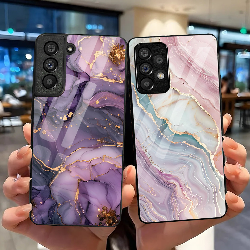 Ốp Điện Thoại Kính Cường Lực Mạ Đá Cẩm Thạch 02 Cho Samsung Galaxy S9 Plus S10 S10e S20 FE S20 Plus S21 S22 S23 S24 Ultra Cover