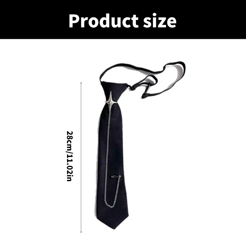 YOI Unisex Crosses Pin Chain Cà Vạt Đen Tuyên Bố Thời Trang Phụ Kiện Cho Đồng Phục Đi Học Và Trang Phục Giải Trí Dây Buộc Trước