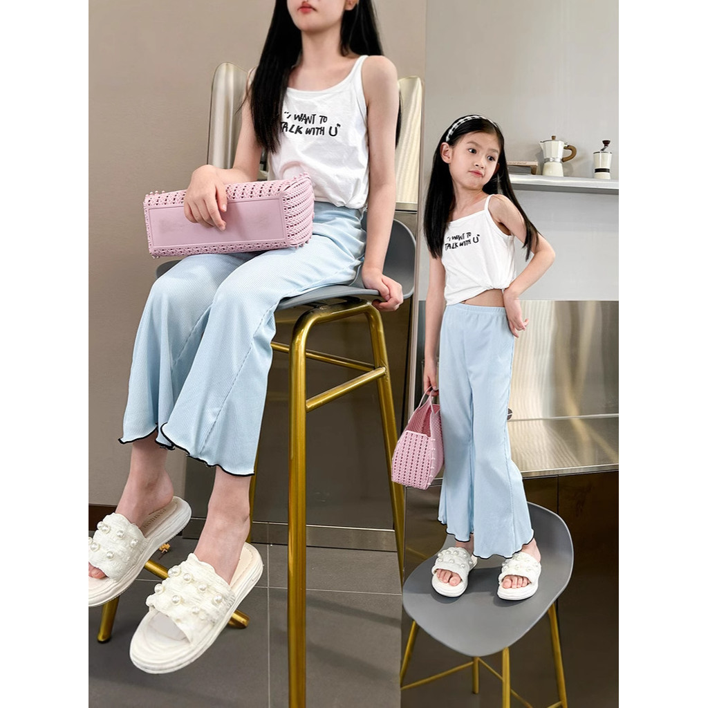 Mùa hè Phong Cách Mới Trẻ Em Quần Ống Rộng Thường Ngày Cho Bé Gái Drap Màu Trơn Quần Rời Hợp Thời Trang Nữ Lắc Quần Phiên Bản Hàn Quốc Quần loe Vừa Lớn Trẻ Em Phong Cách Phù Hợp 100-150 Kích Thước HVP