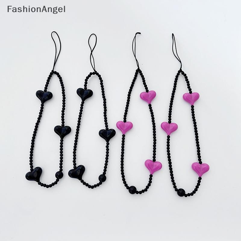 Fashionangel Hàn Quốc Trái Tim Đen Điện Thoại Dây Quyến Rũ Acrylic Đính Hạt Điện Thoại Di Động Dây Đeo Tay Tiện Dụng Dây Y2K Phụ Kiện Trang Sức VN