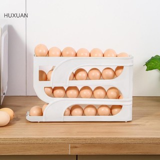 Huxuan Sử Dụng Tự Động Cuộn Xuống Trứng Hộp Bảo Quản Nhà Bếp Tủ Lạnh Cửa Bên Bảo Quản Trứng Giá 30 Miếng Để Gói Hộp Trứng RFT