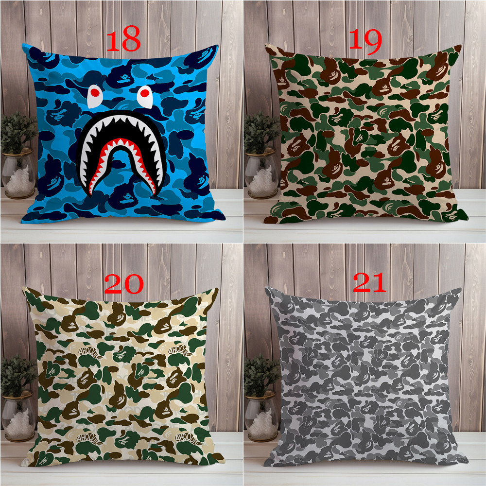 Vỏ Gối Đơn In Họa Tiết Cá Mập Bape Rằn Ri Một Mặt Làm Quà Tặng Cho Bé (Không Kèm Lõi)