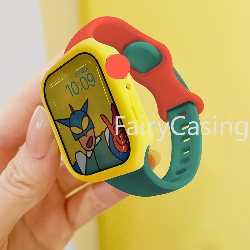 Dây đeo silicon + Vỏ tương thích cho Watch Series 10 46MM 9 49mm Ultra2 45mm 41mm 44mm 38mm 42mm 40mm cho iWatch 8 7 SE 6 5 4 3 2 1 Bộ dây đeo đồng hồ