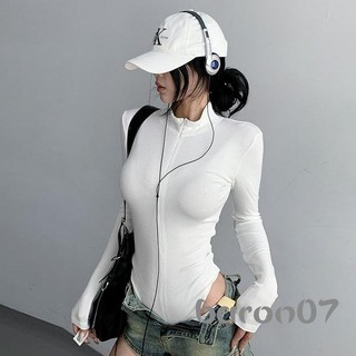 Phụ Nữ Body Dài Tay Đứng Cổ Dây Kéo Đóng Cửa Chắc Chắn Slim Fit Romper Dạo Phố