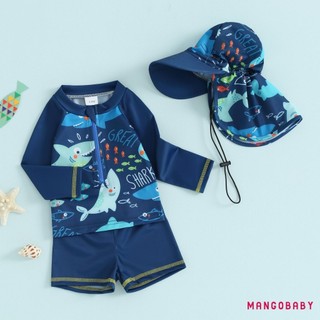 Mg-baby Boy 3 Cái Rash Guard Đồ Bơi Dễ Thương In Hình Cá Dài Tay Zip Up Bộ Đồ Tắm Đồ Bơi