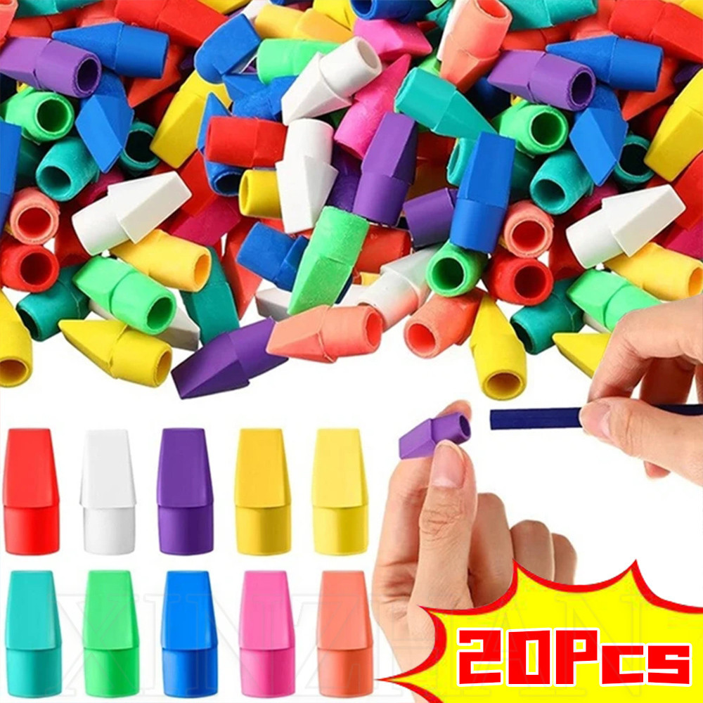 Vỏ bảo vệ nắp bút chì hình viên đạn - Tẩy chỉnh sửa tranh viết học sinh - 20 Cái Tẩy đầy màu sắc Bút chì Top Cap - Đồ dùng văn phòng phẩm văn phòng trường học