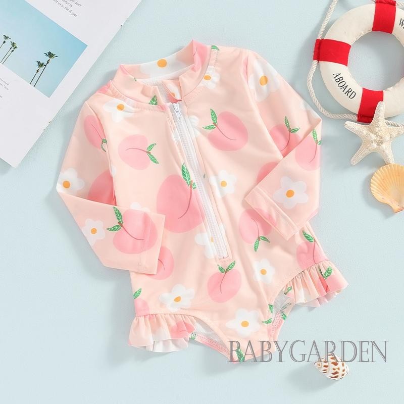 / / -6tháng-4year Bé Gái In Hình Trái Cây Ruffle Tay Dài Monokini Đồ Bơi Bộ Đồ Tắm Đi Biển Mùa Hè