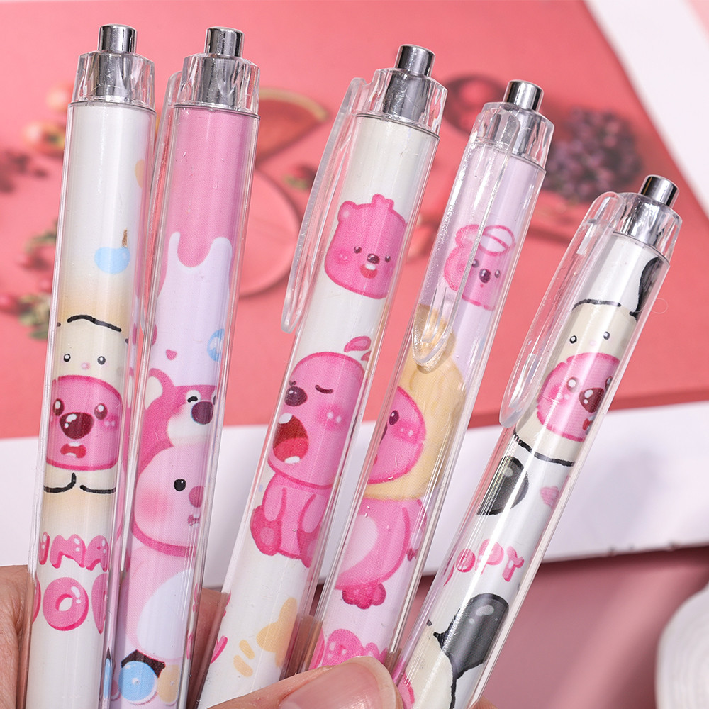 Bút Gel Loopy Dễ Thương 0.5MM - Phim Hoạt Hình Cô Gái Trái Tim Màu Hồng Mực Đen Bút Bi - Nhanh Khô Mịn Loại Bấm Viết Chữ Ký Bút - Đồ Dùng Văn Phòng Phẩm Trường Học