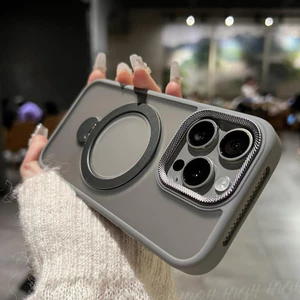 Giá đỡ xoay MỚI chống rơi Vỏ điện thoại từ tính mờ cho iPhone 15Promax 11 12 13 14 15 Pro max fulcrum Vỏ bảo vệ chống sốc có vỏ máy ảnh kim loại