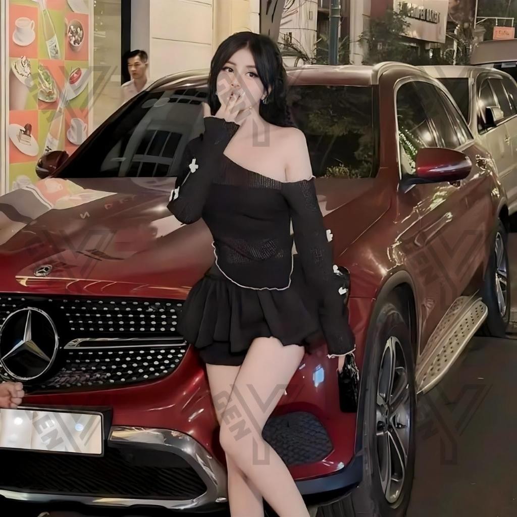 Set Áo lưới lệch vai nữ tay dài kèm áo lót tay đính nơ vạt nhọn áo kiểu nữ màu đỏ đi chơi NOEL cực xinh ADT16